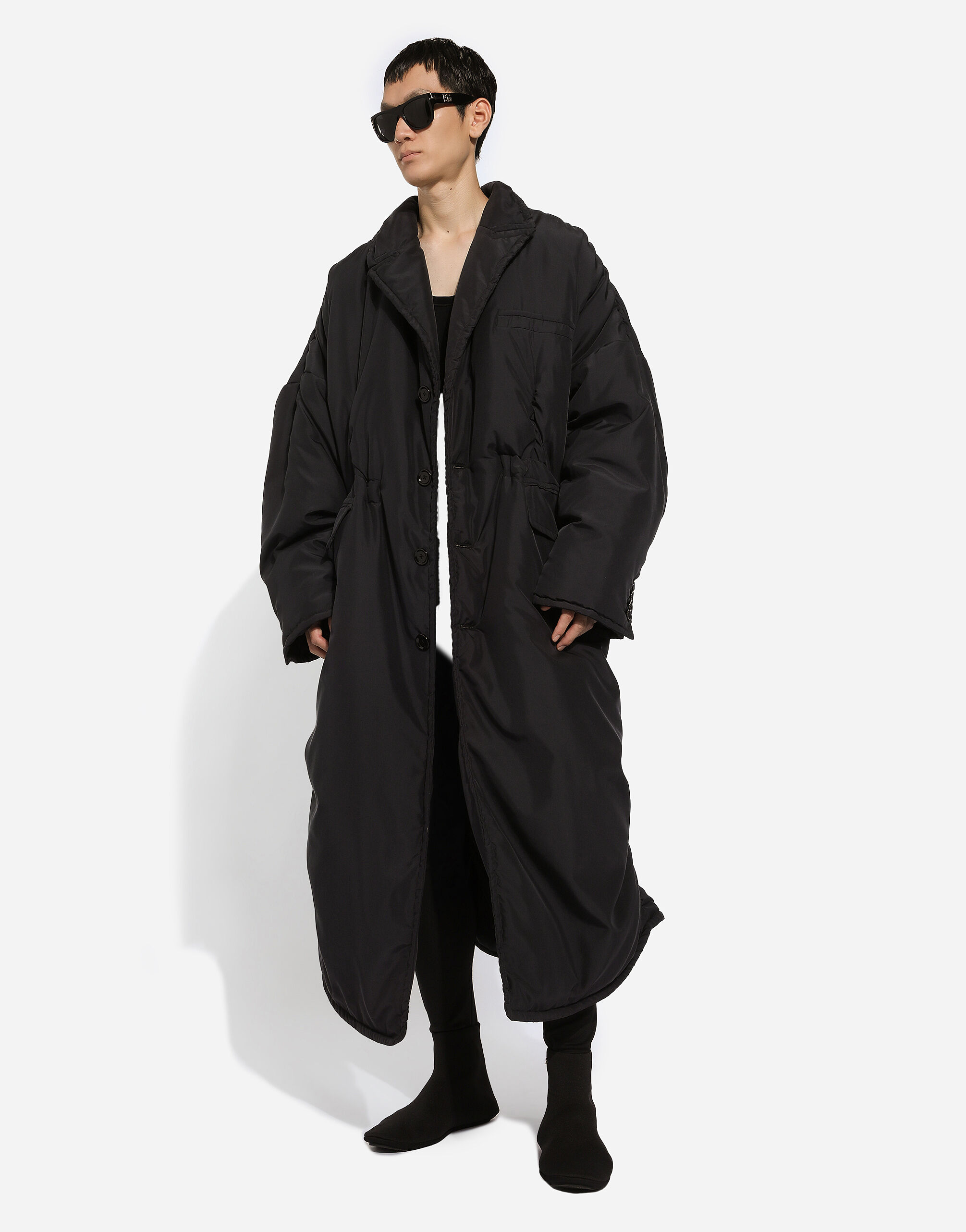 ブラックのメンズ Single-breasted padded silk habotai coat 