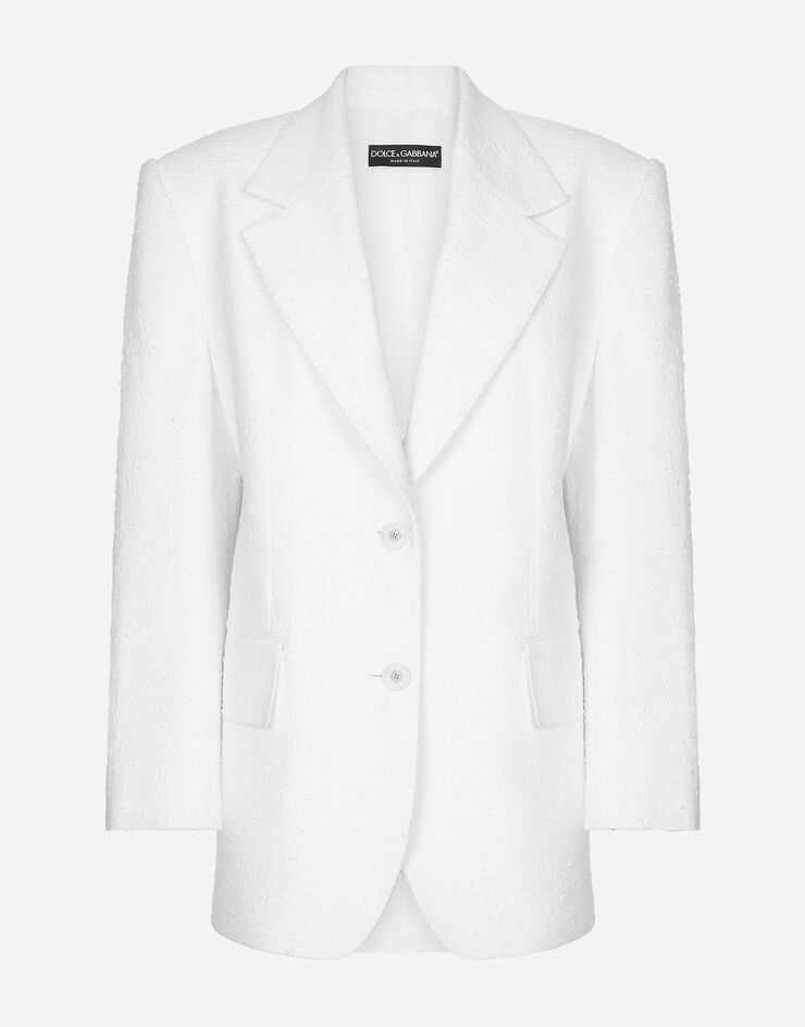 Dolce & Gabbana جاكيت تويد راشيل قطني بصف أزرار واحد أبيض F29XMTHUMT9