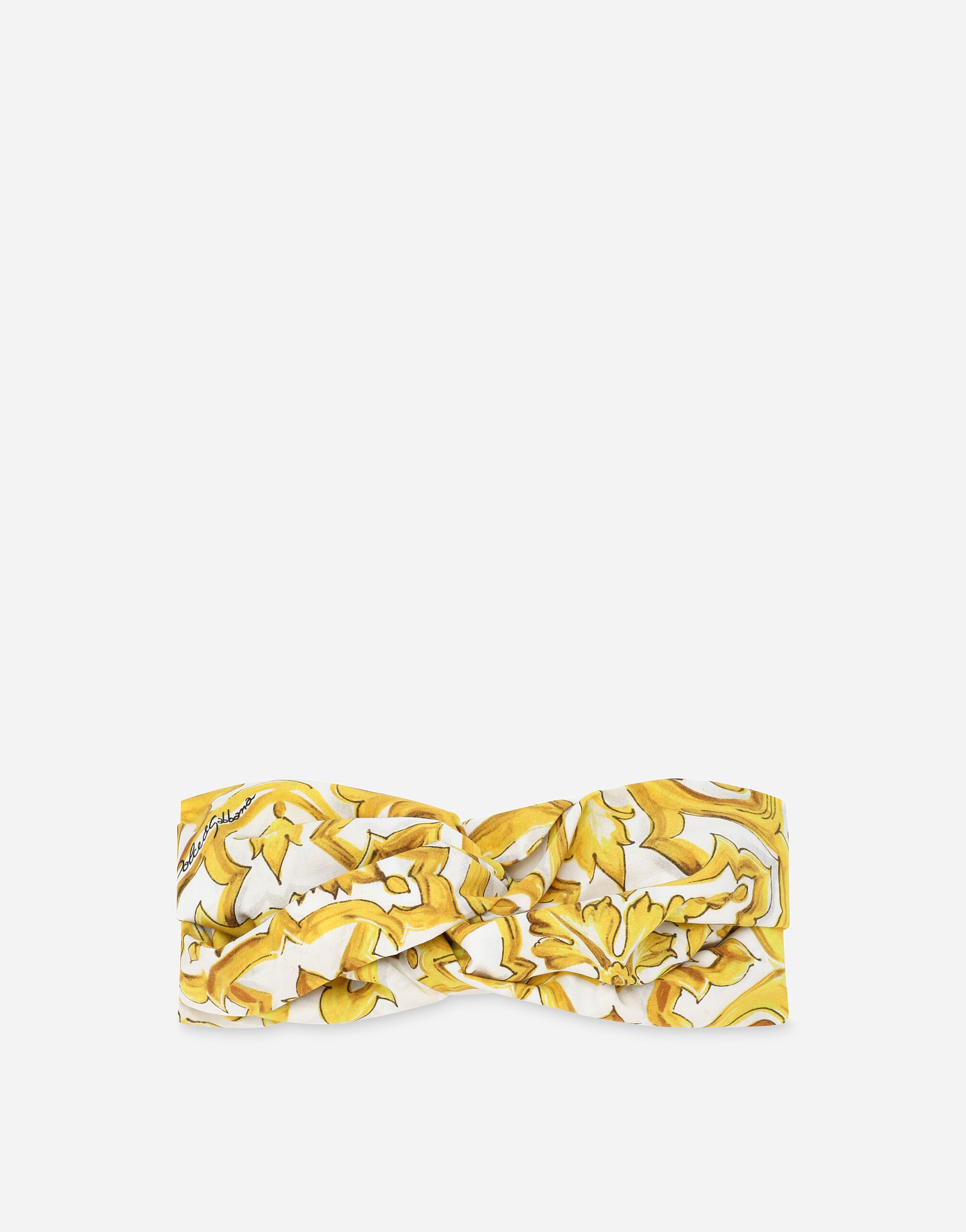 Dolce & Gabbana Stirnband aus Popeline mit gelbem Majolika-Print Drucken LB4H48G7E1J