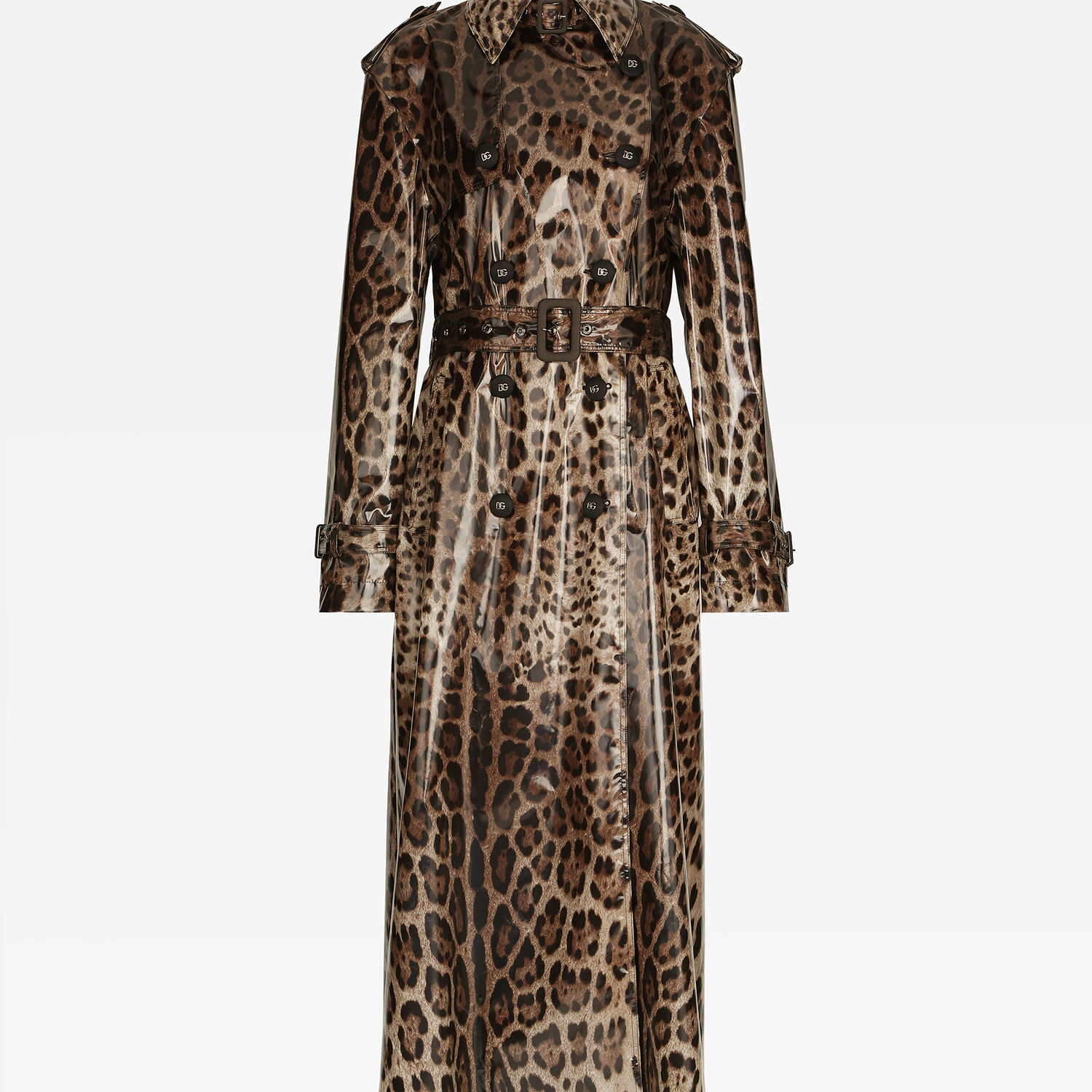 IEQJ British Leopard Printed Pu Leather Trench Coat For Women