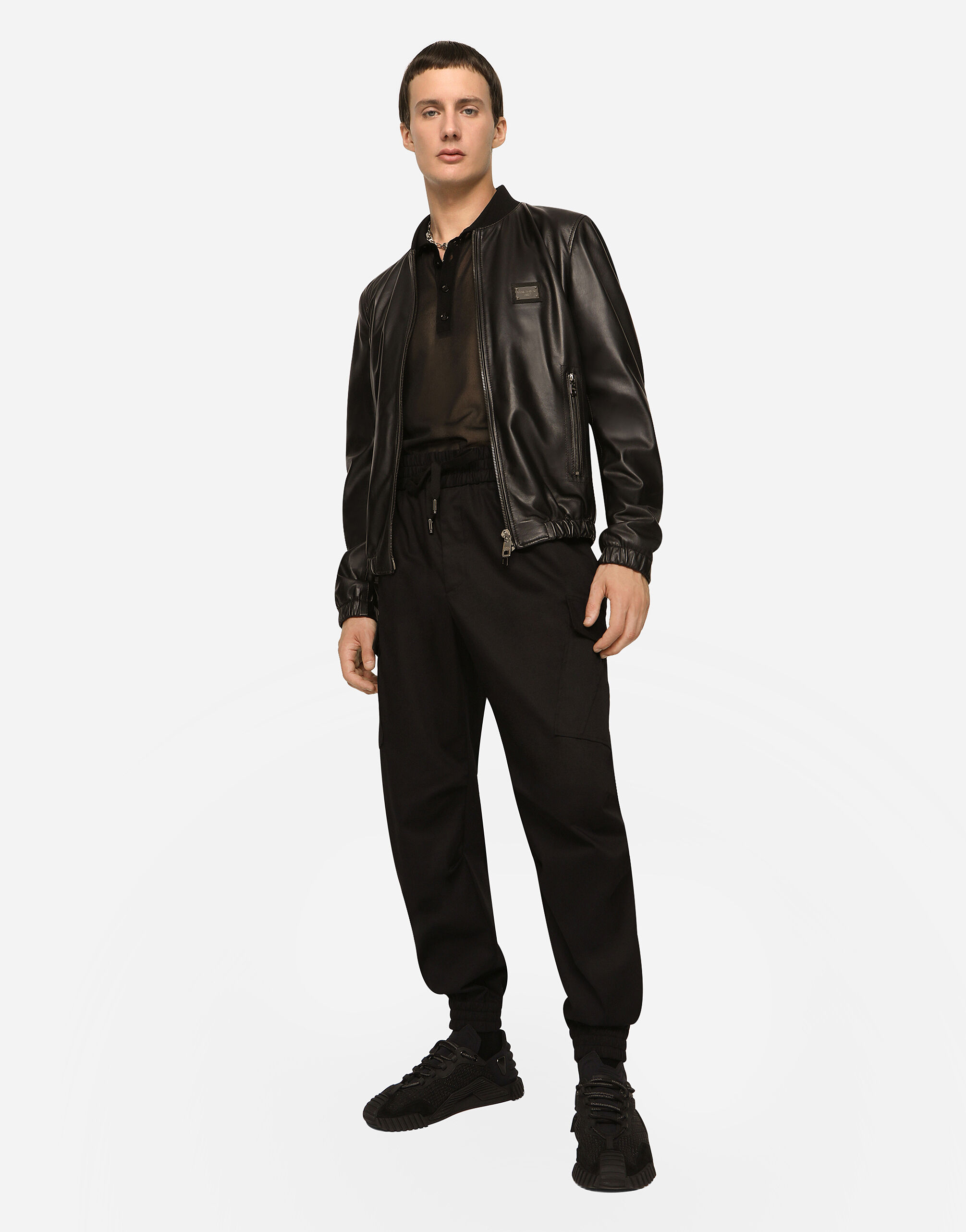 Leather jacket with branded tag in Black for Men | Dolce&Gabbana®