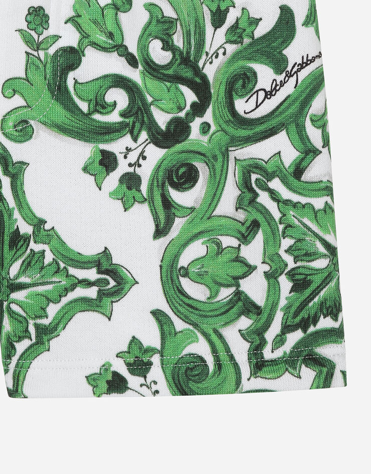 Dolce & Gabbana Bermuda en jersey à imprimé majoliques vertes Imprimé L1JQT8II7EI