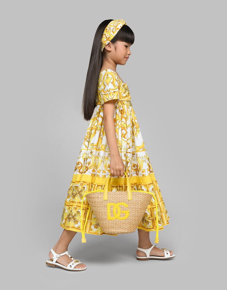 Dolce & Gabbana Robe en popeline à imprimé majoliques jaunes Imprimé L53DE7G7EY0