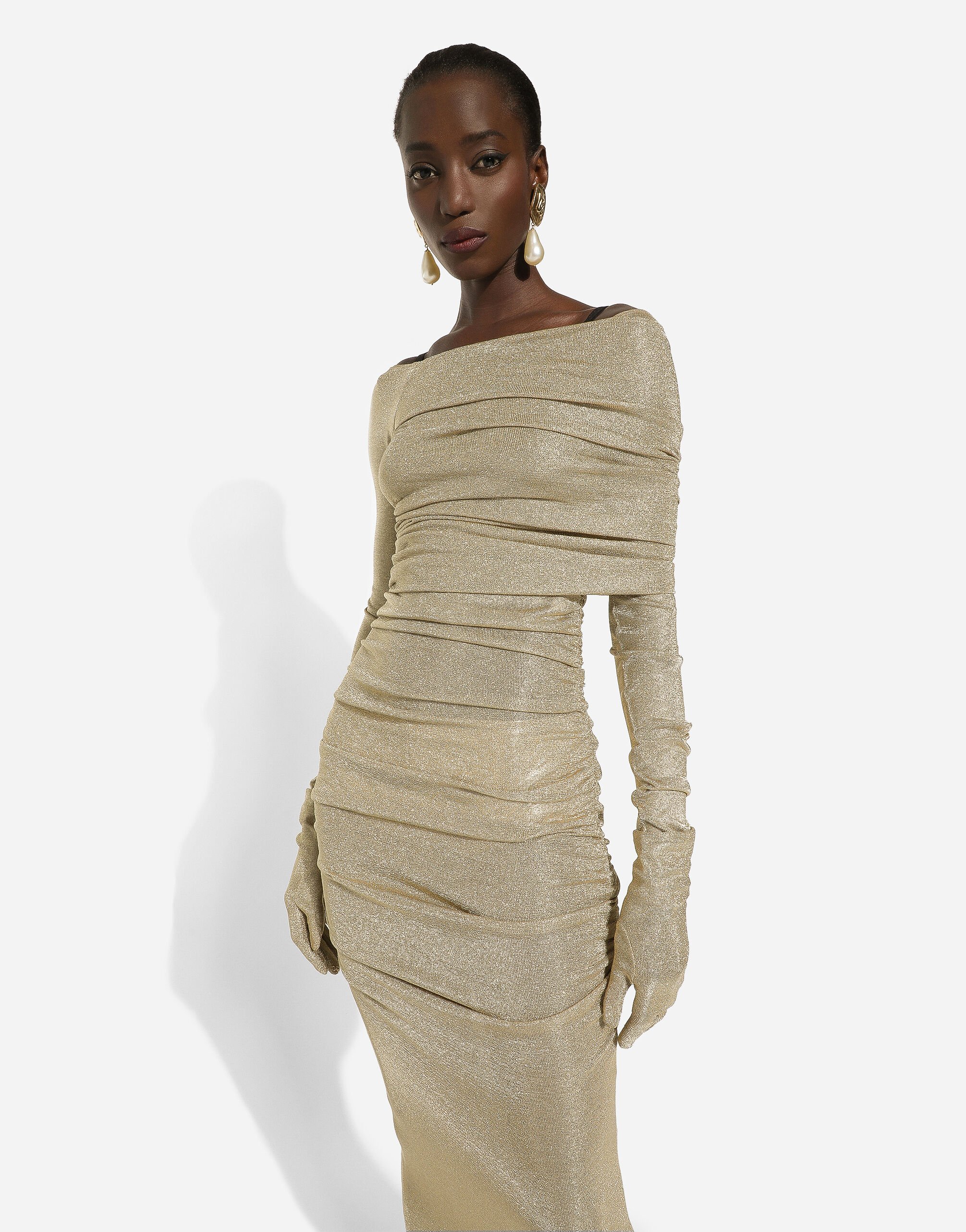 ゴールドのウィメンズ Lurex mesh calf-length dress | Dolce&Gabbana®