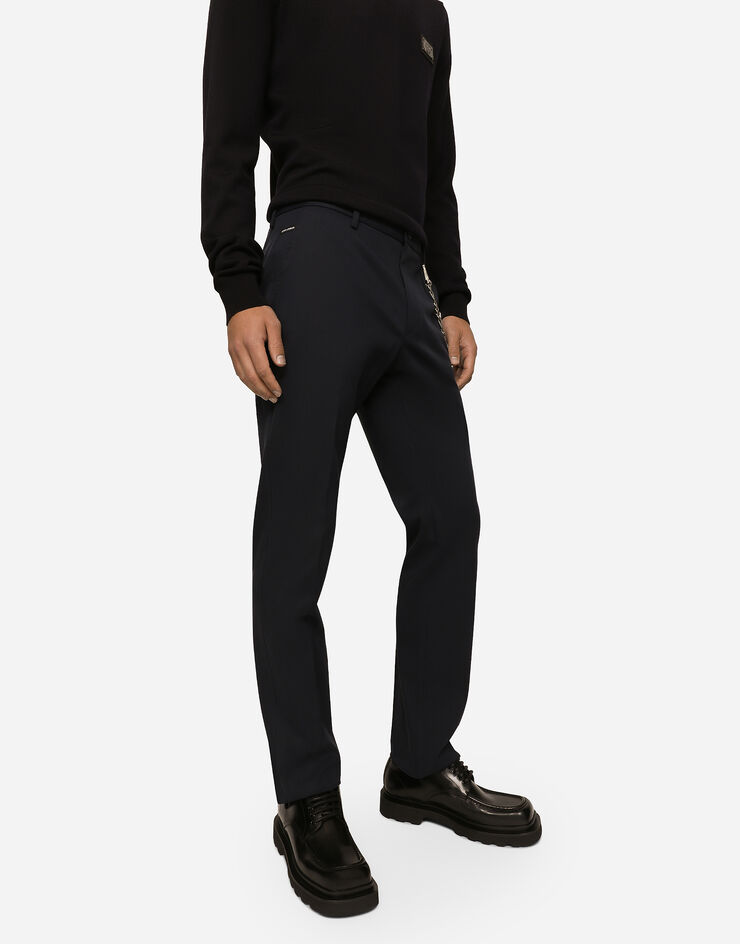Stretch cotton pants with branded tag in Blue for Men | Dolce&Gabbana®