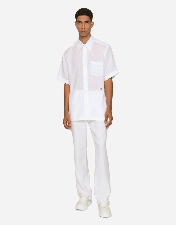 Dolce & Gabbana Camisa Hawaii de lino con DG Hardware Blanco G5KE1TGG866