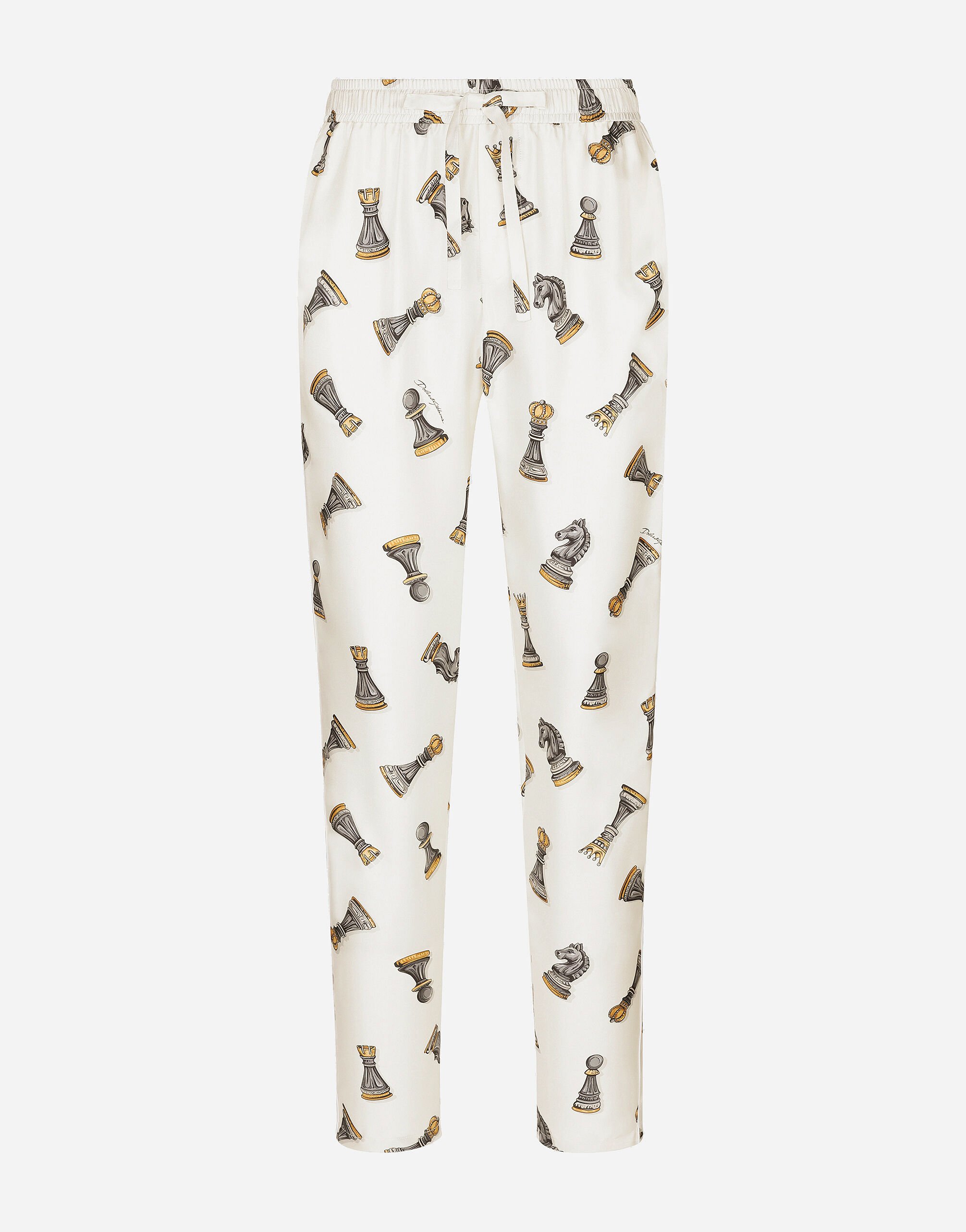 ${brand} Silk twill jogging pants with chess-piece print ${colorDescription} ${masterID}