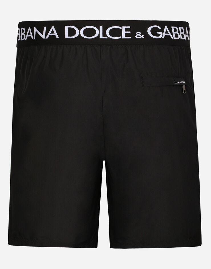 Dolce & Gabbana Mid-length swim trunks with branded waistband Black M4B45TONO06