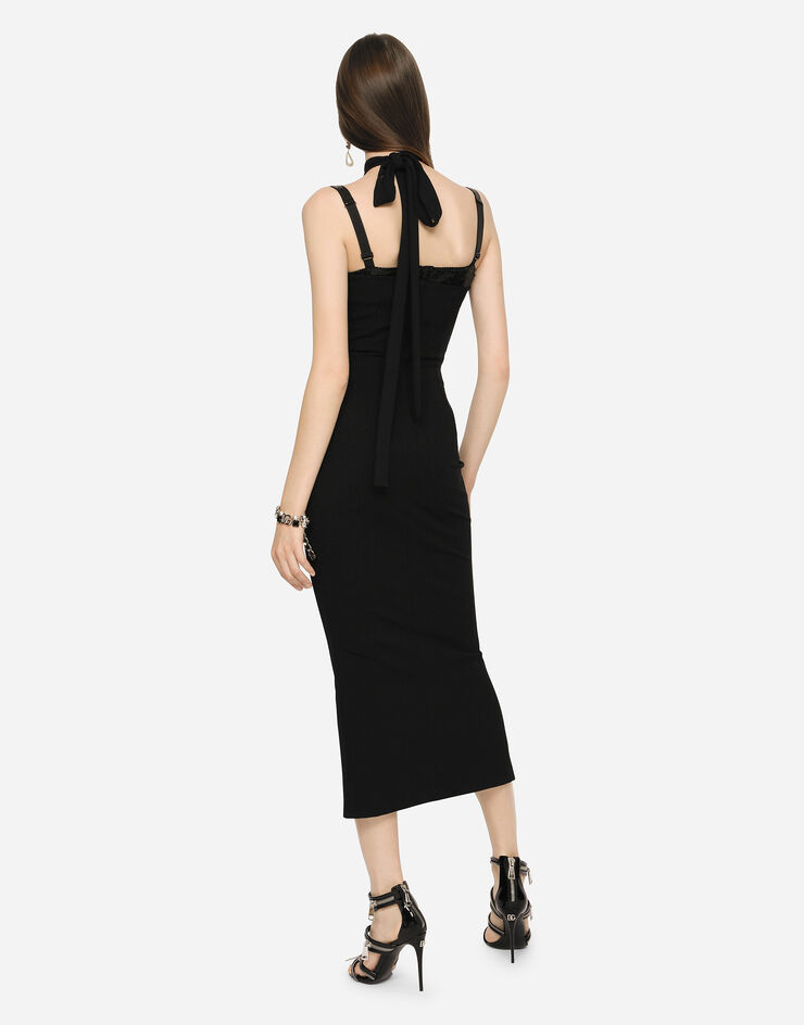 Dolce & Gabbana Jersey calf-length dress with bands черный F6V9TTFUGKF