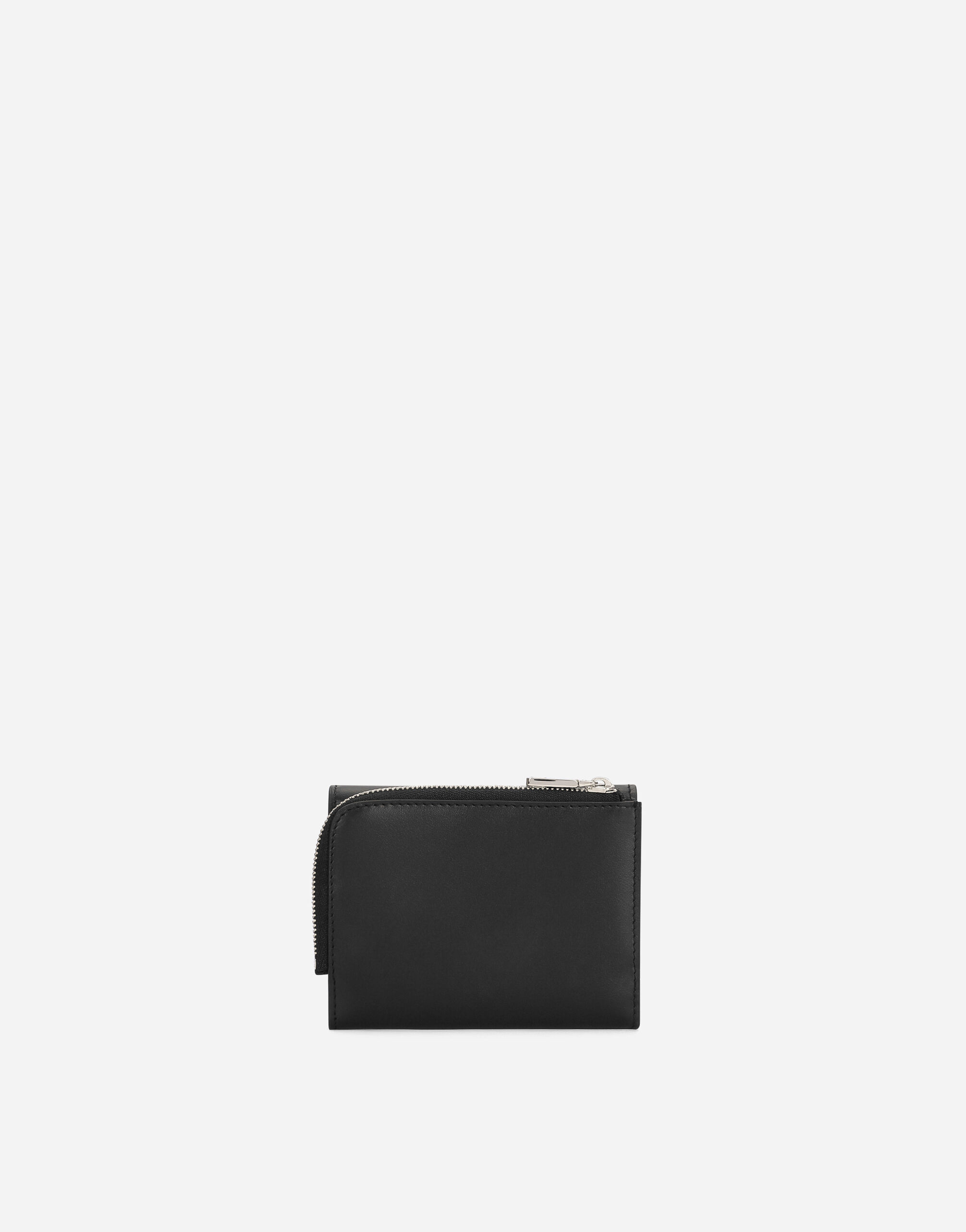 Calfskin French flap wallet with raised logo in Black for