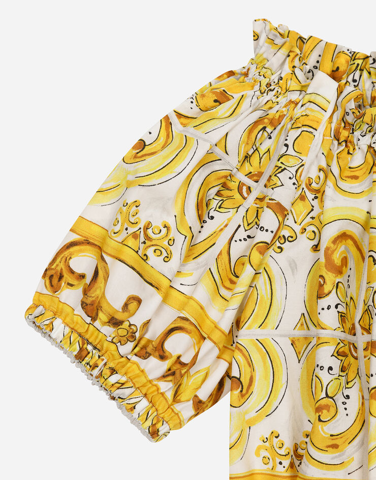 Dolce & Gabbana بلوزة بوبلين بطبعة ماجوليكا صفراء مطبعة L55S67G7EY3