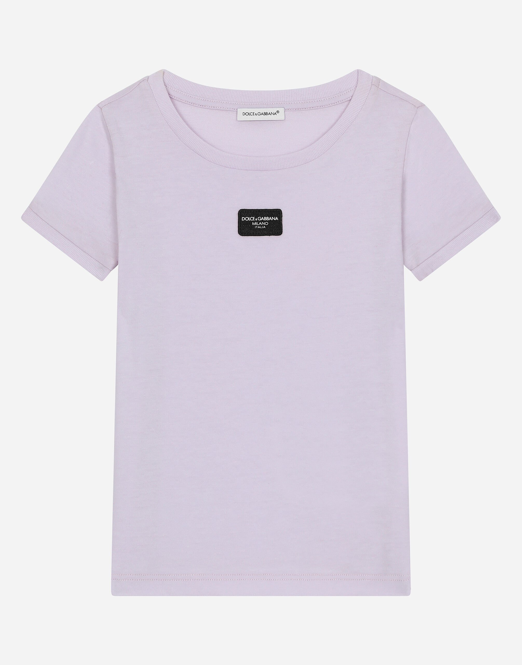 Dolce & Gabbana T-Shirt aus Jersey mit Logoplakette Weiss L5JTOBG7NZL