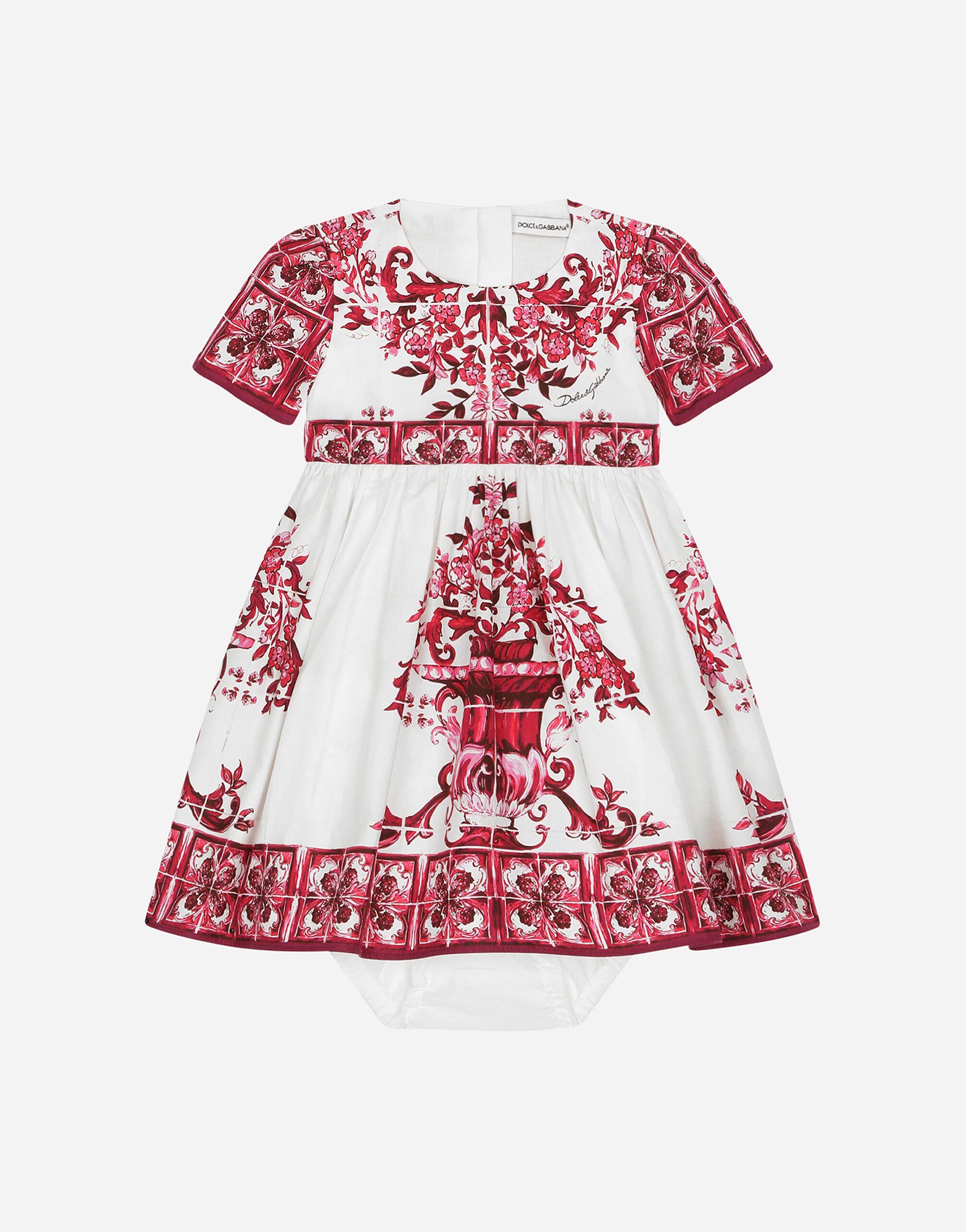 Dolce & Gabbana Kurzarm-Kleid aus Popeline Majolika-Print Drucken L2JDZ1G7NUL