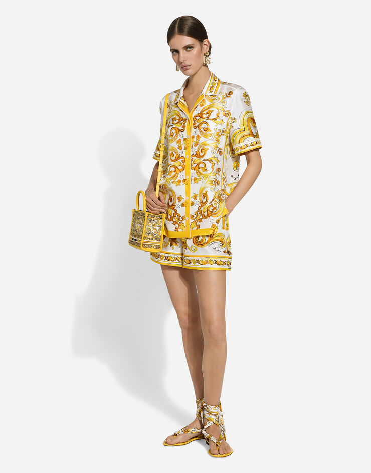 Dolce & Gabbana Рубашка из шелкового твила с короткими рукавами и принтом майолики Отпечатки F5S02THI1TK