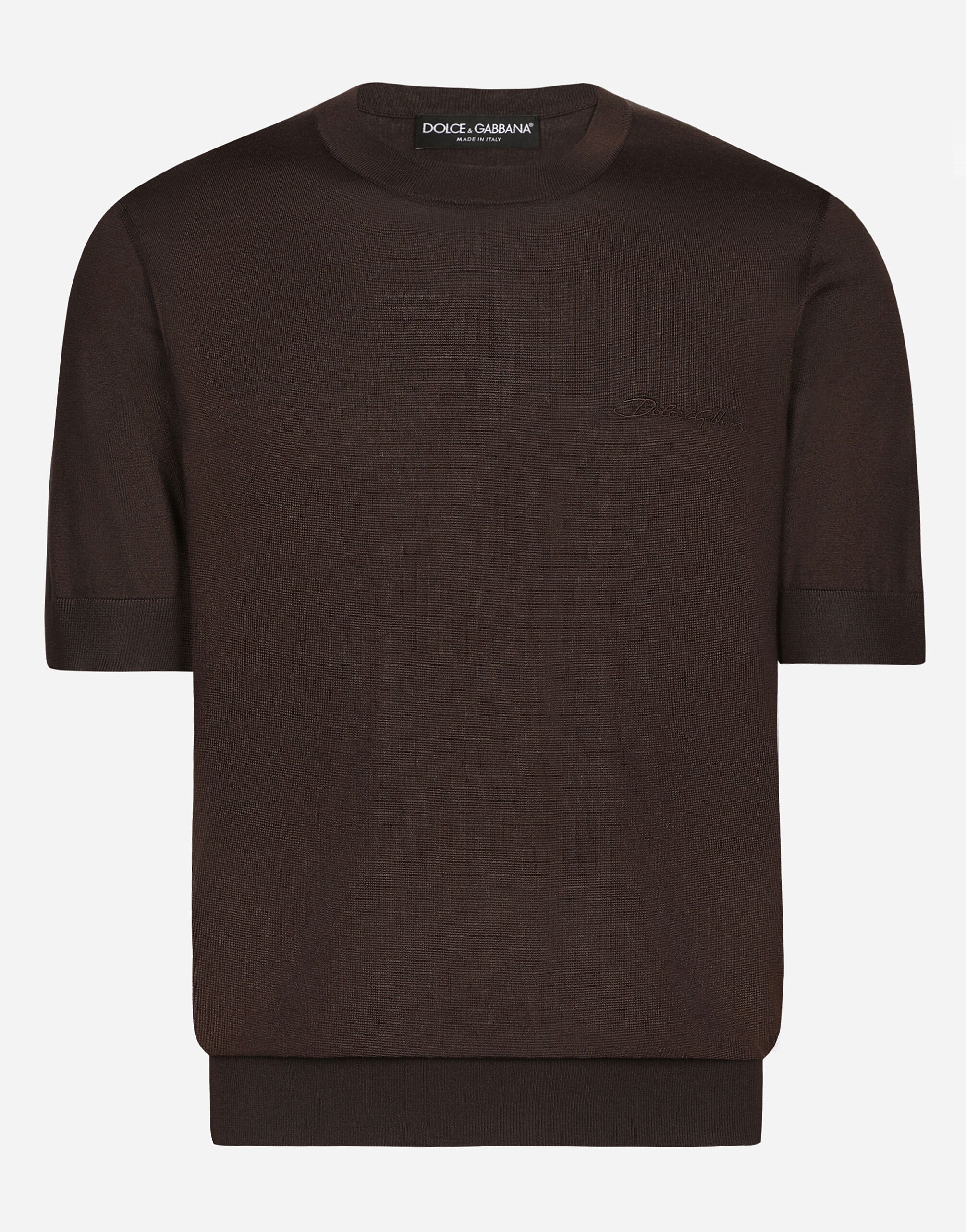 ${brand} Round-neck silk sweater with Dolce&Gabbana logo ${colorDescription} ${masterID}