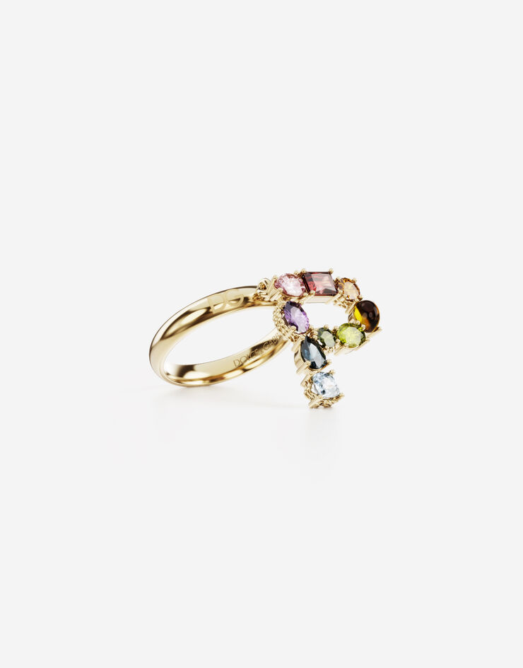 Dolce & Gabbana Rainbow alphabet P ring in yellow gold with multicolor fine gems ORO WRMR1GWMIXP