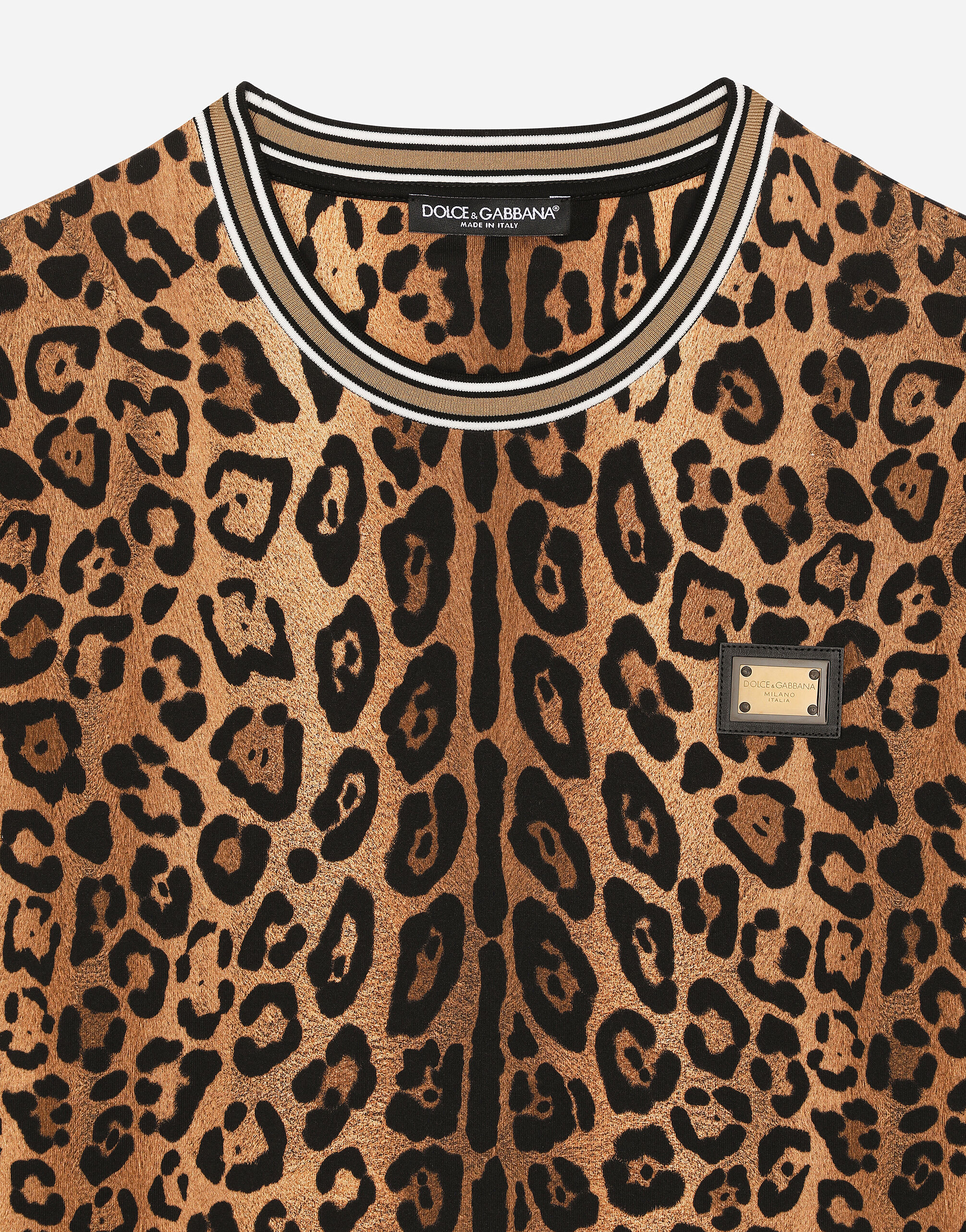Round-neck T-shirt with leopard-print Crespo and tag