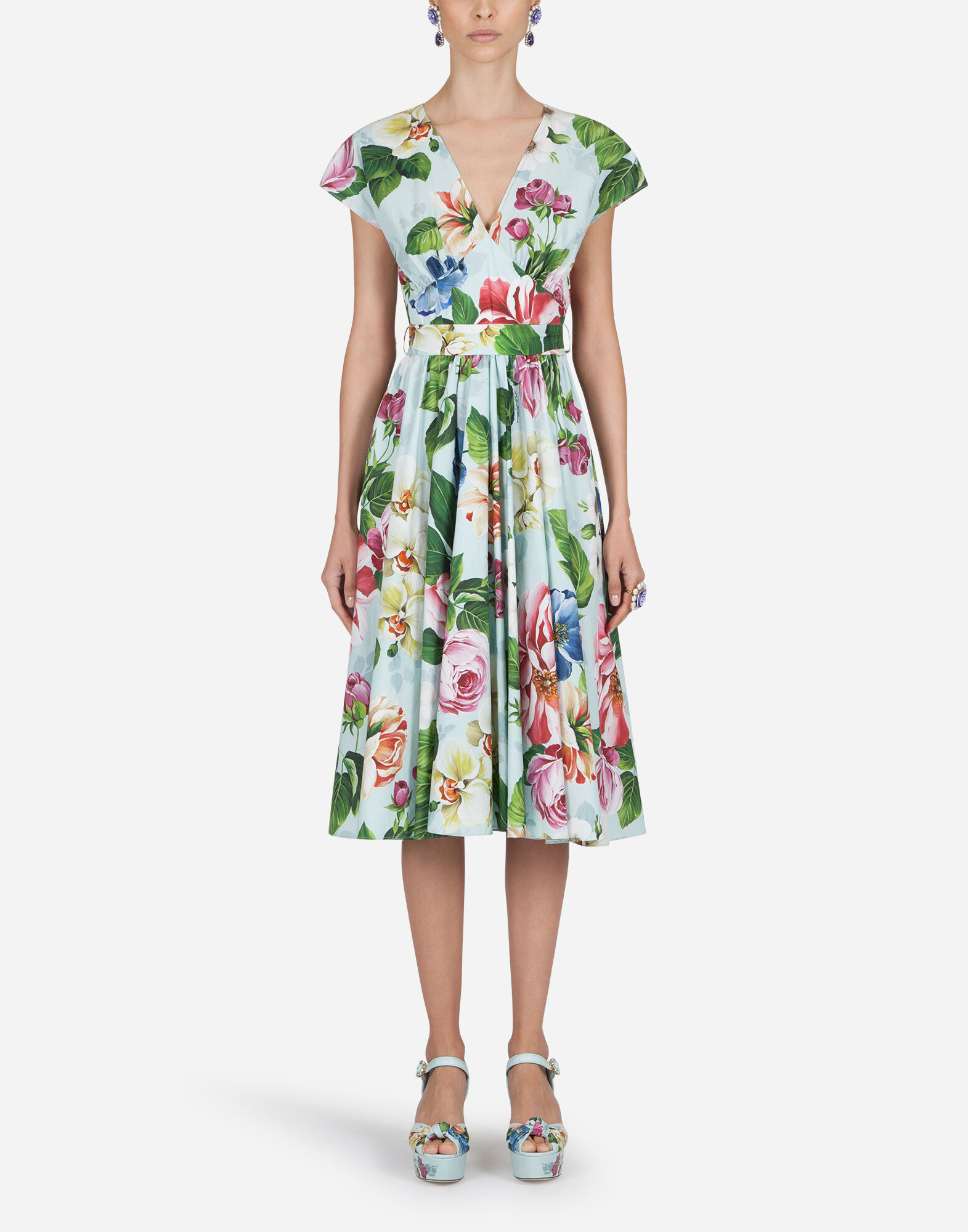 FLORAL-PRINT POPLIN MIDI DRESS