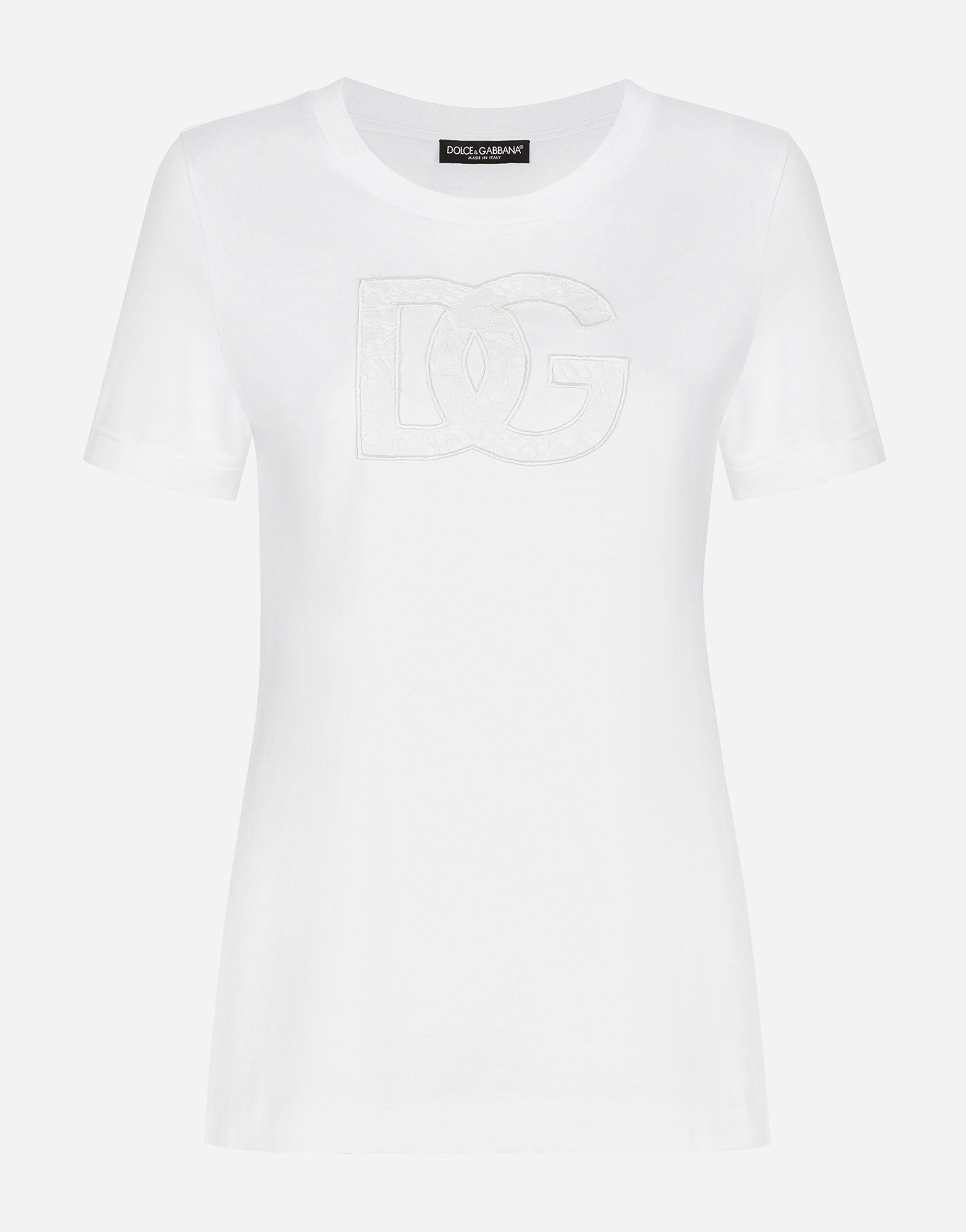 Dolce & Gabbana T-Shirt aus Jersey mit DG-Logopatch Weiss F8V06TGDCK6