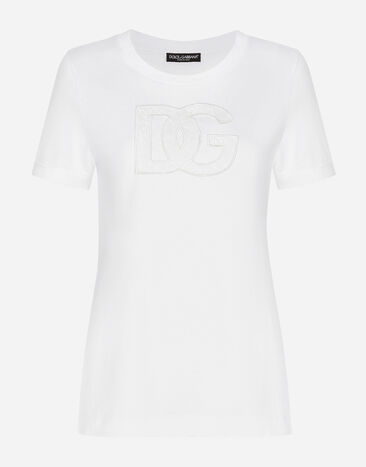 Dolce & Gabbana T-shirt in jersey con patch logo DG Stampa F8U74TII7EP
