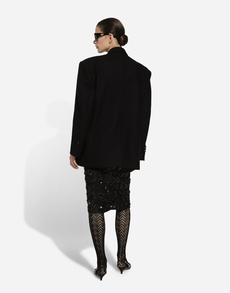 Dolce & Gabbana Lace calf-length skirt with all-over sequins Black F4CW8ZILMA0