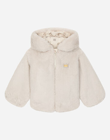 ${brand} Faux fur jacket with 3D ears and branded tag ${colorDescription} ${masterID}