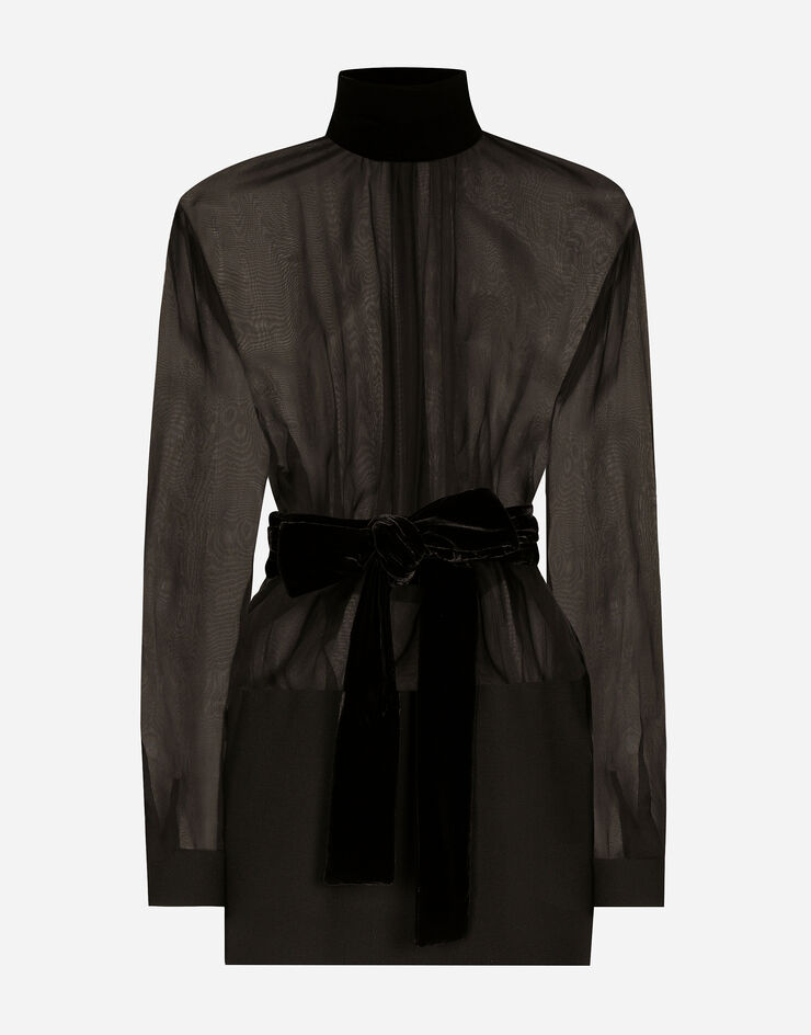 Dolce & Gabbana Robe courte en organza et crêpe de laine Noir F6JNDTGDCO9