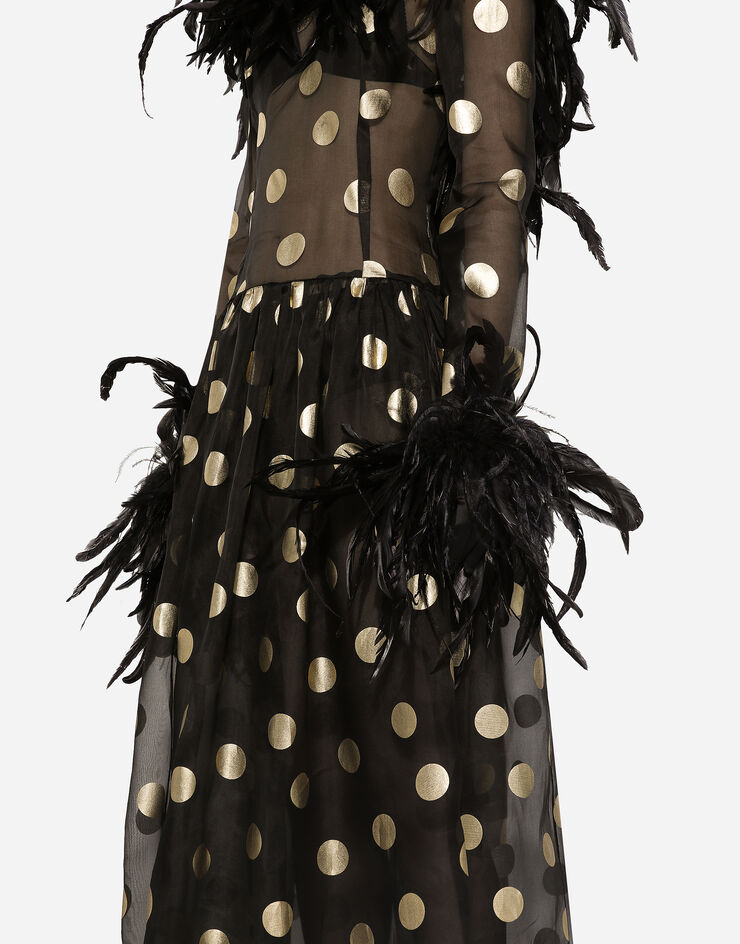 Dolce & Gabbana Long polka-dot silk organza dress with feathered details Print F6JRMTHS100