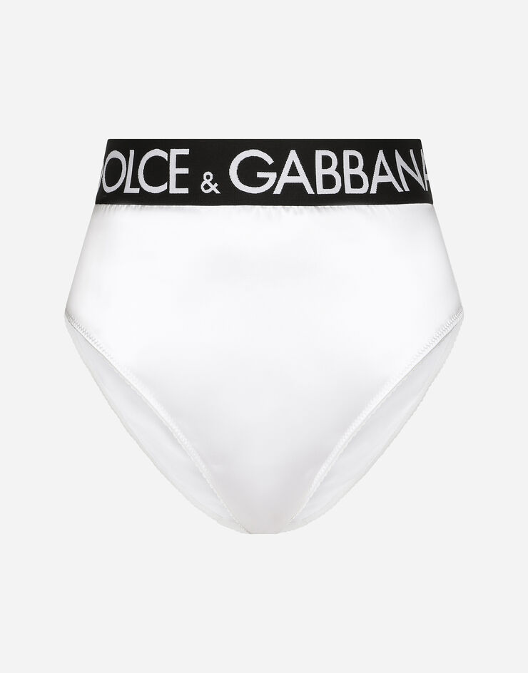 Dolce & Gabbana Slip taille haute en satin avec élastique à logo Blanc O2C97TFURAD