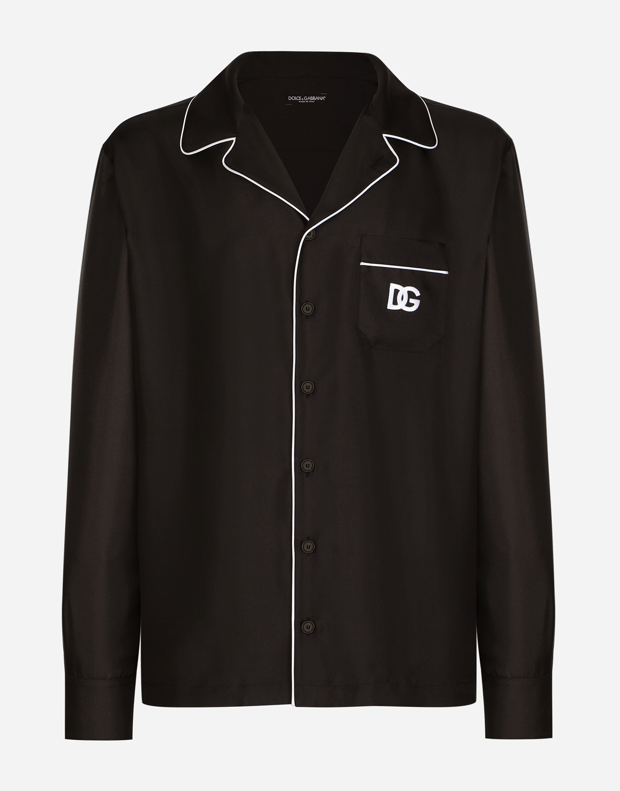 Dolce & Gabbana Camisa de seda con parche del logotipo DG bordado Blanc G5EJ0TGG826
