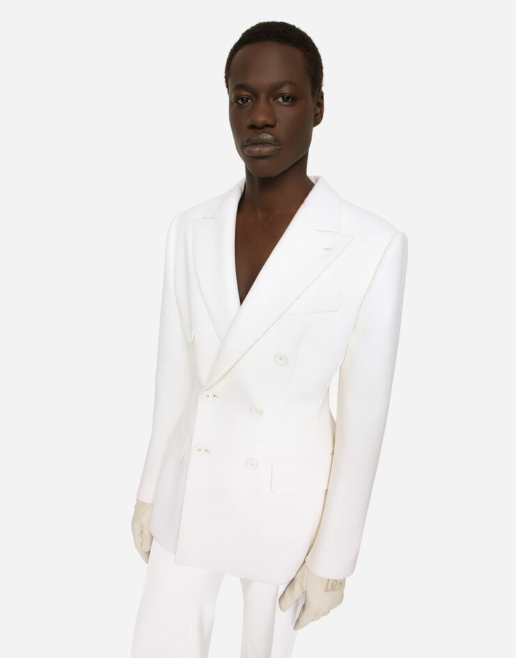 Double-breasted stretch wool crepe | Dolce&Gabbana® White in Dolce-fit jacket for US