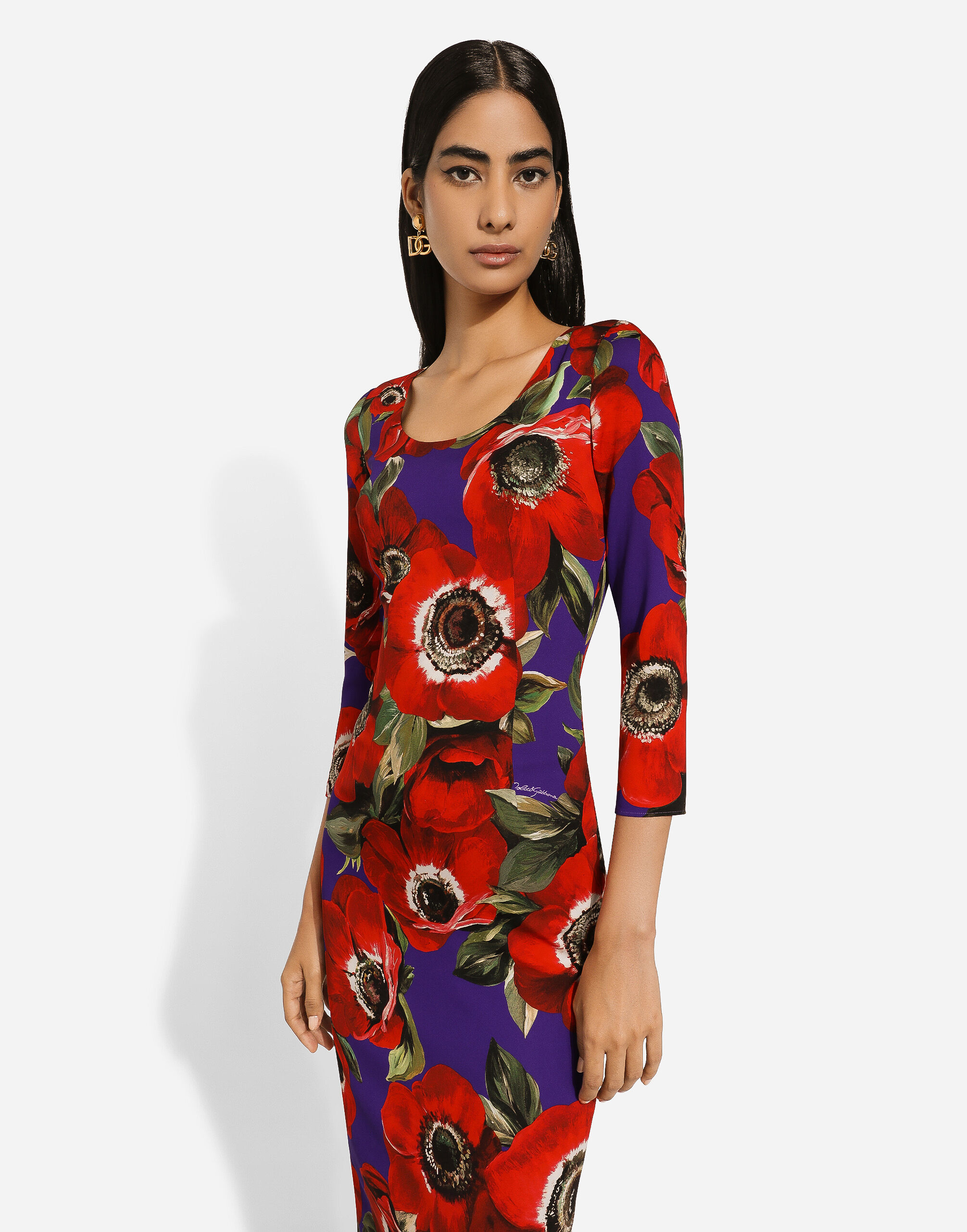 Charmeuse sheath dress with anemone print in Print for 