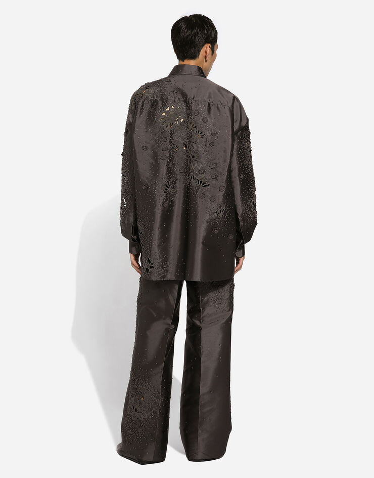 Dolce & Gabbana Tailored Mikado silk pants with embroidery Grey GP01PZGH638