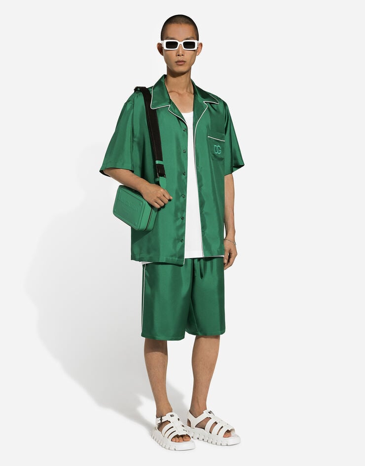 Dolce & Gabbana Camisa en sarga de seda con DG bordado Multicolor G5KS3ZFU1S4