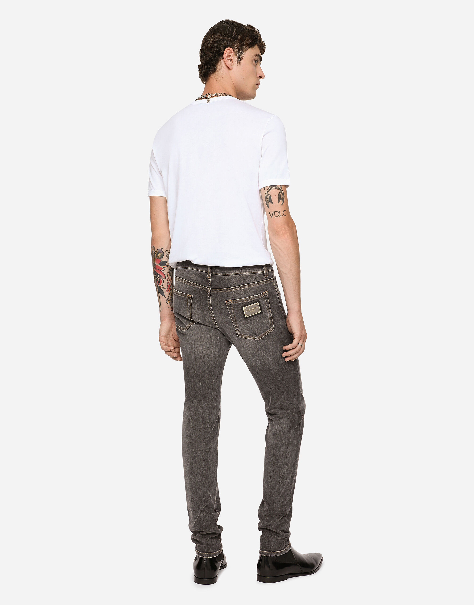 Gray wash slim-fit stretch jeans in Multicolor for | Dolce&Gabbana® US