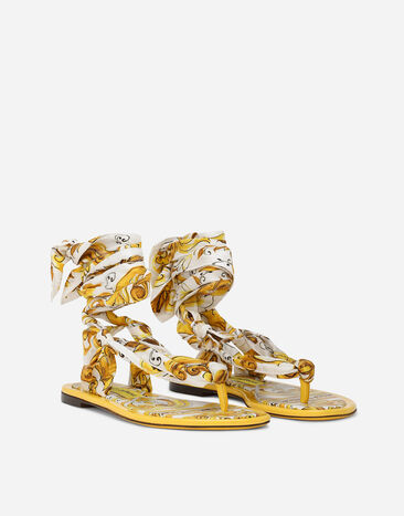 Dolce & Gabbana 印花真丝斜纹夹趾凉鞋 黄 CQ0598AT850