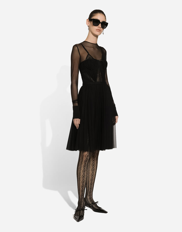 Dolce & Gabbana Robe en tulle léger avec détails bustier Noir F6JLGTFLRDA