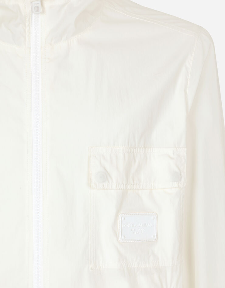 Dolce & Gabbana 태그 장식 포플린 후드 재킷 화이트 G9BFRTHUMQ4