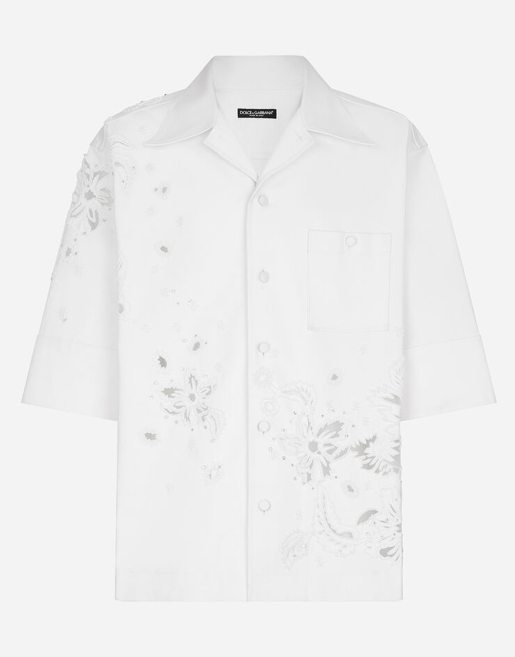 Dolce & Gabbana Camisa Hawaii de algodón elástico con bordado Multicolor G5JN3ZGH636