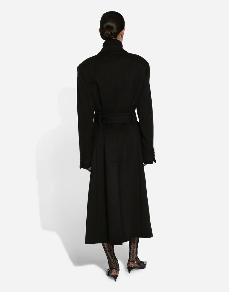 Dolce & Gabbana Double-breasted cashmere baize coat with belt Black F0E2QTFU292