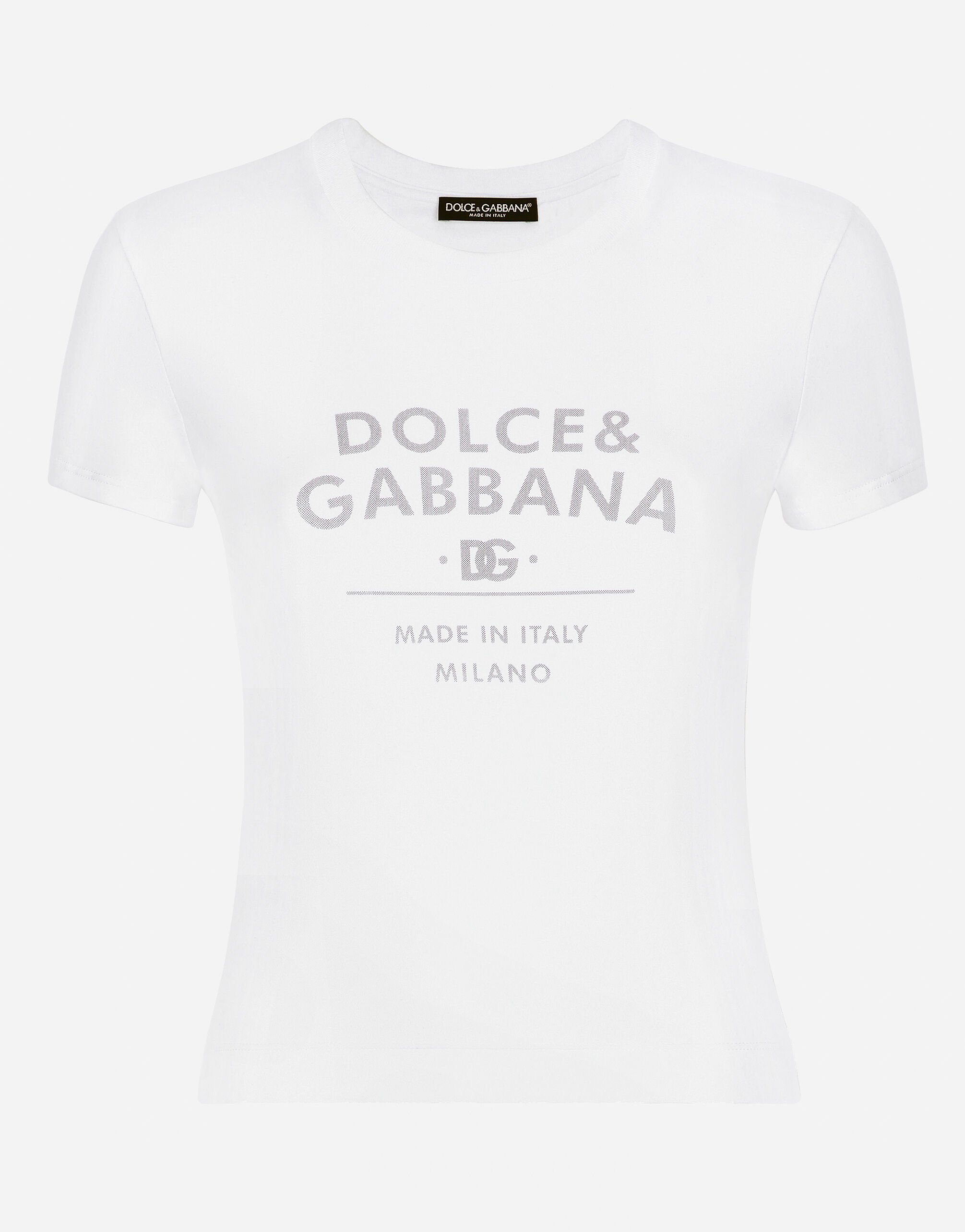 Dolce & Gabbana T-Shirt aus Jersey mit Schriftzug Dolce&Gabbana Weiss F8V06TGDCK6