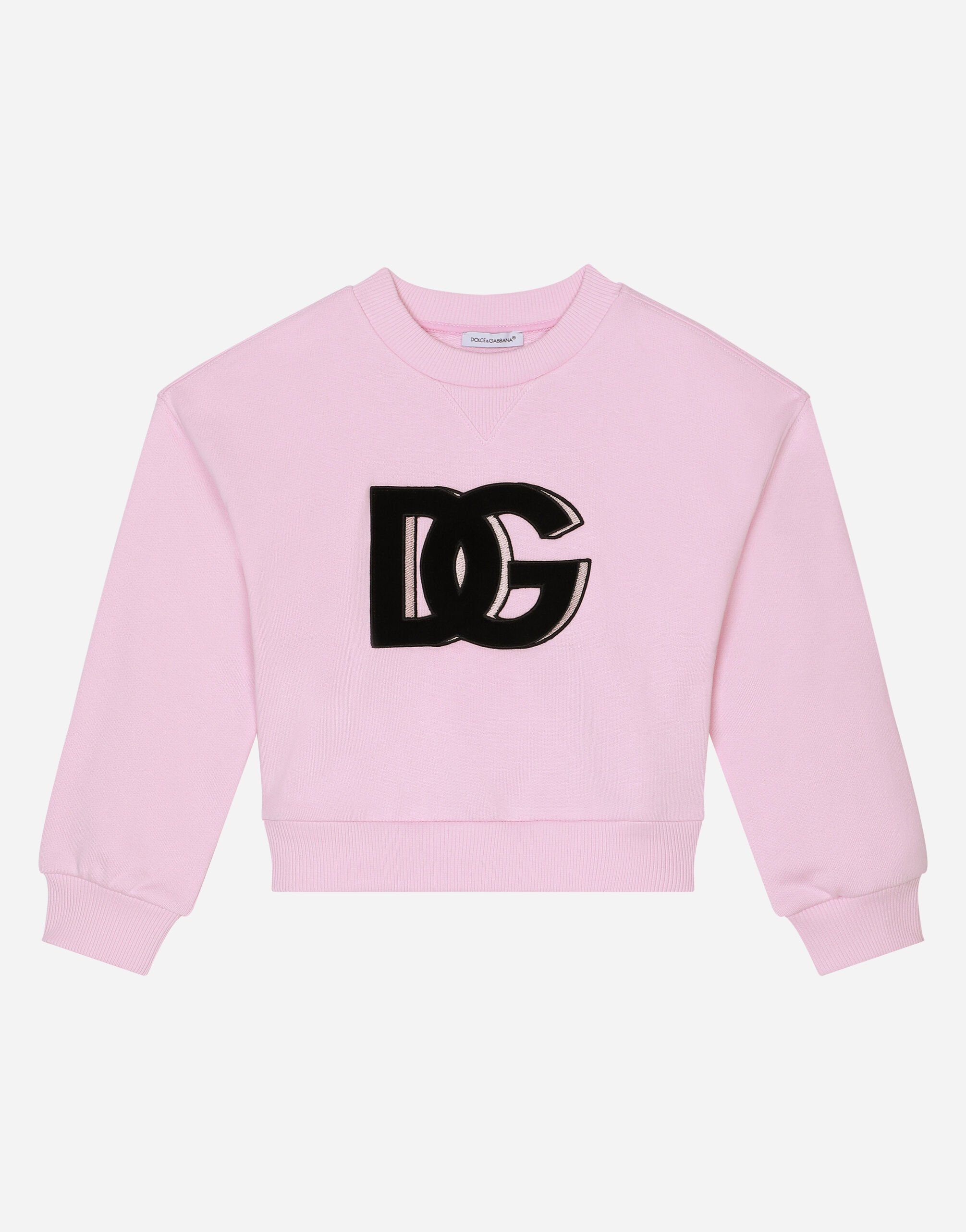 Dolce & Gabbana Jersey round-neck sweatshirt with DG logo patch Multicolor L5JTNSG7NRH