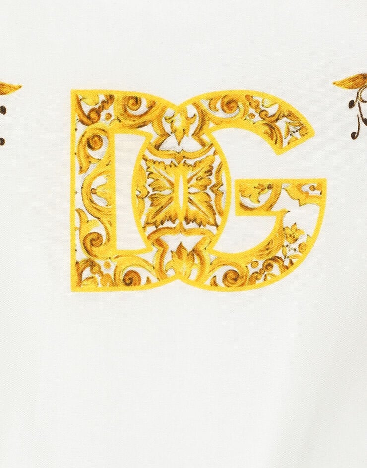 Dolce & Gabbana Strampler aus Popeline mit gelbem Majolika-Print und DG-Logo Drucken L21O98FI5JX