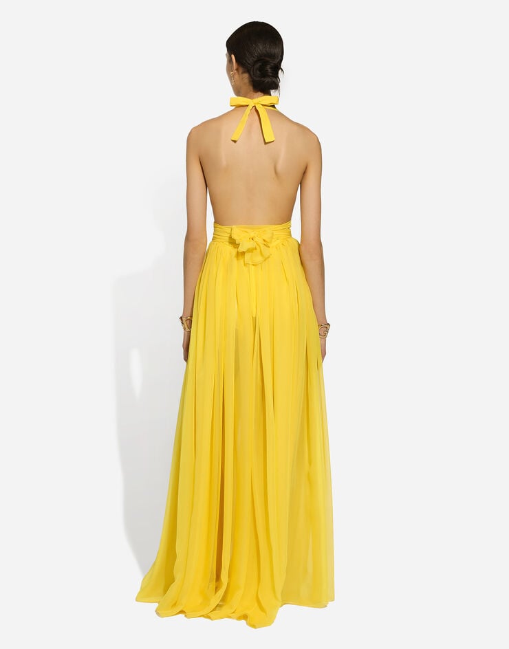 Dolce & Gabbana Vestido largo sin mangas en chifón de seda Amarillo F6ALPTFU1AT