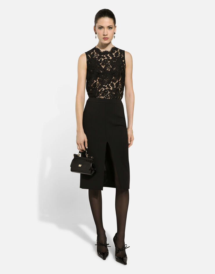 Dolce & Gabbana Falda midi de tubo de lana con abertura delantera Negro F4CU2TFUBF1