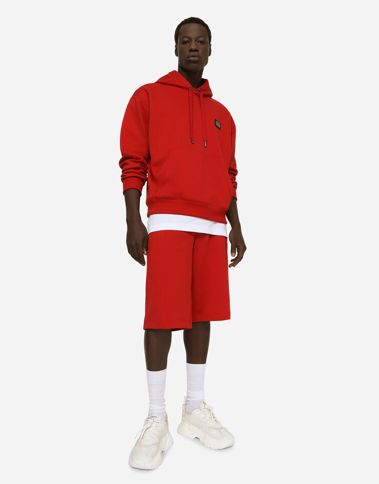 Jersey jogging shorts with tag US in for Dolce&Gabbana® | Red logo