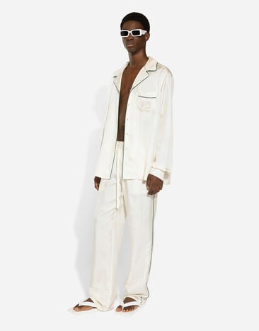 Dolce & Gabbana Camicia in twill di seta con ricamo DG Bianco G5IF1ZFU1S4