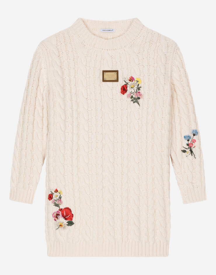 Dolce&Gabbana Knit dress with floral embroidery White L5KD34JCVK4