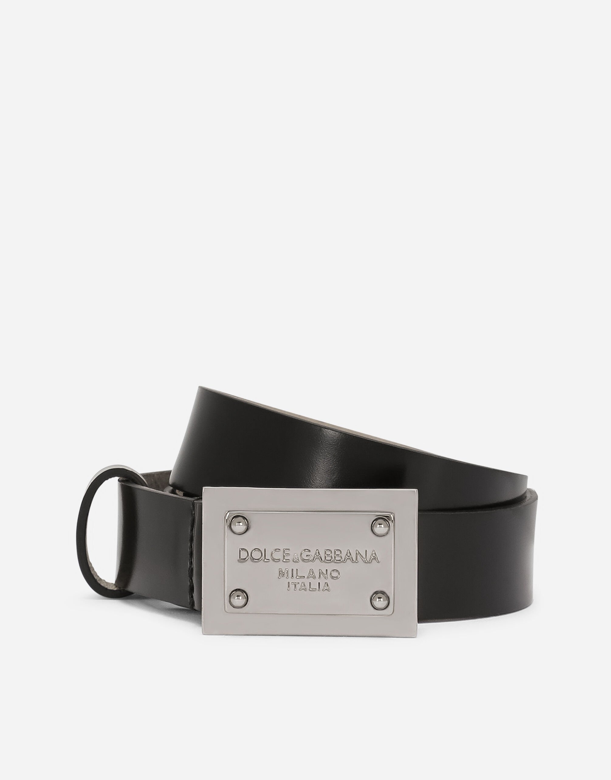 Dolce & Gabbana Calfskin belt with branded tag Transparent lime VG400NVP171