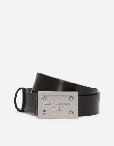 Dolce & Gabbana Gürtel aus Kalbsleder mit Logoplakette Weiss LB4H80G7NWB